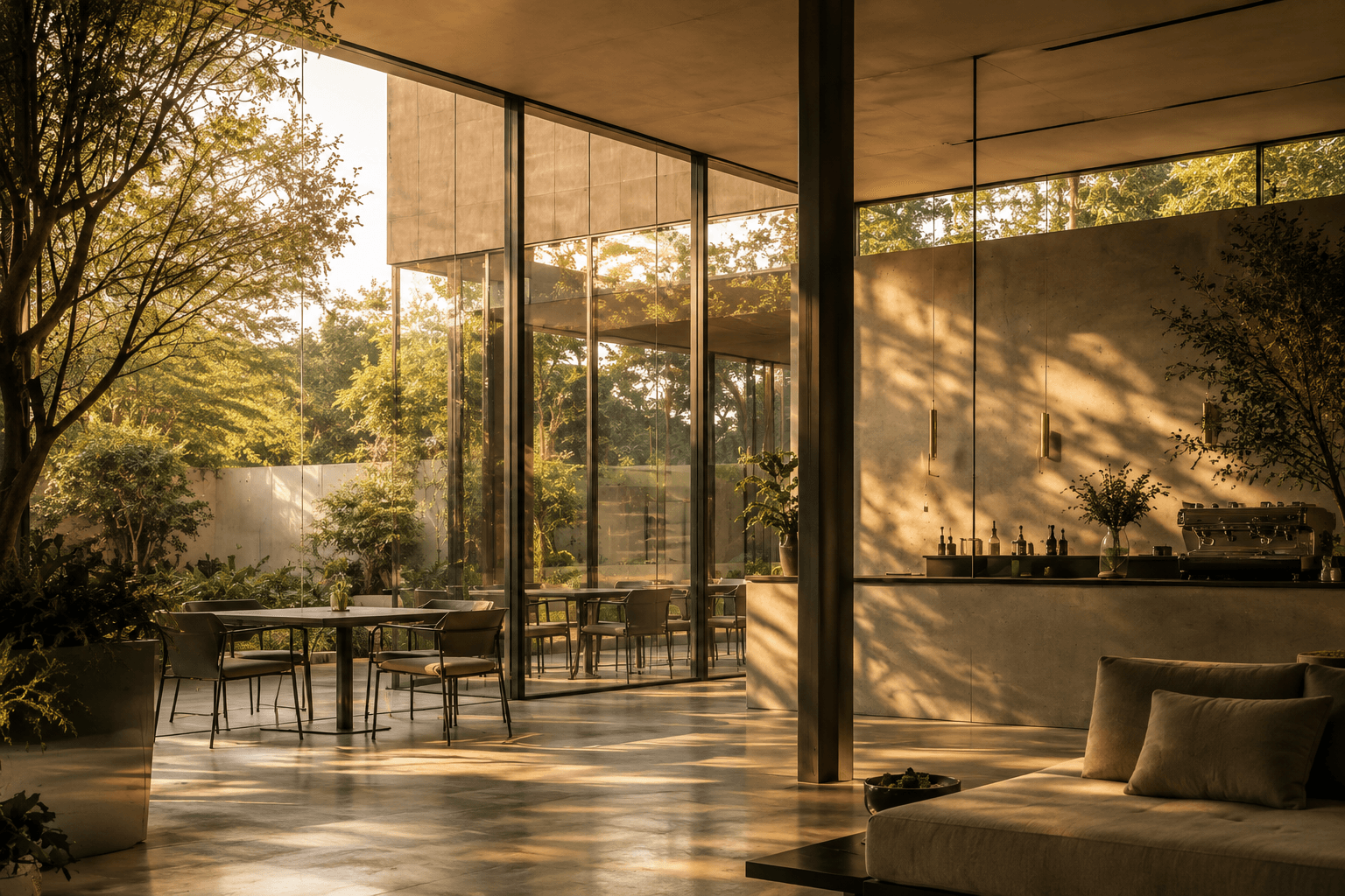 Conceptual architectural visual of the Glass Café at Le CollectiF